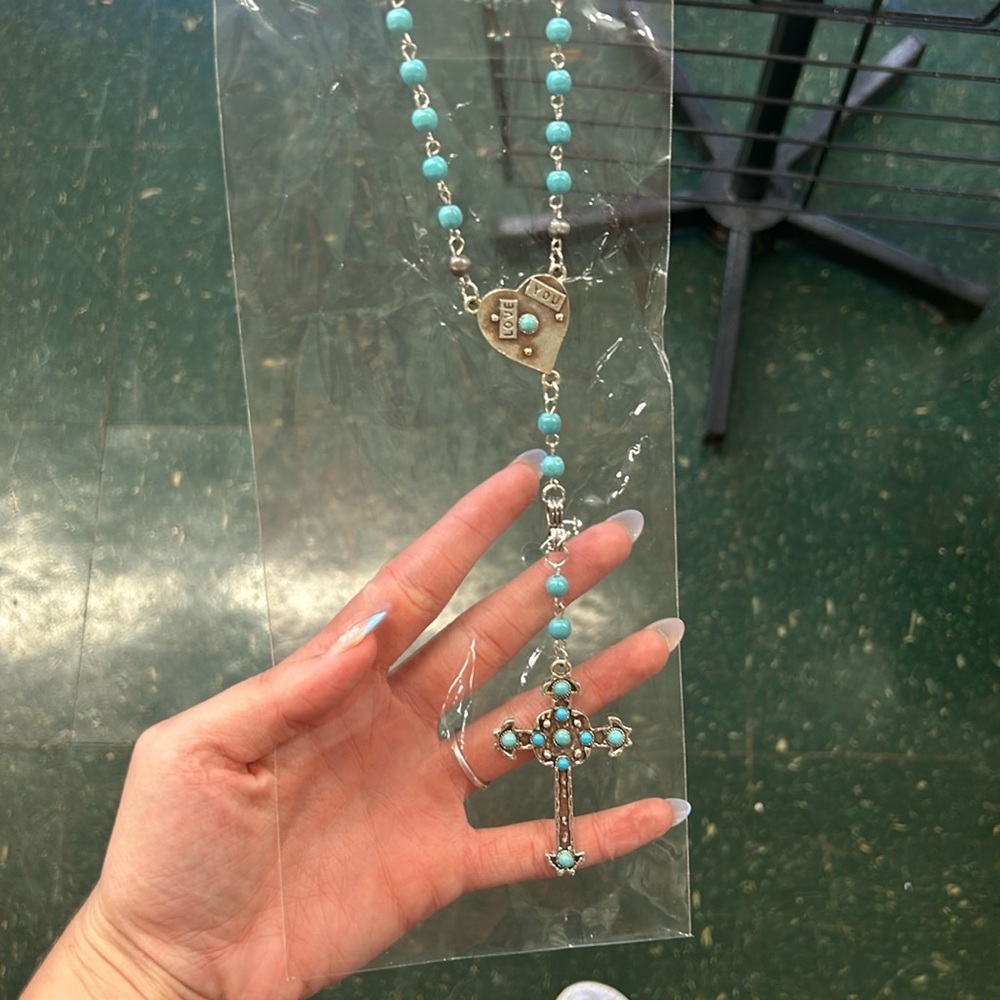 Teal cross necklace